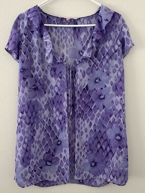 Y2K Purple Sheer Tie Front Top Vintage Victorias Secret Ruffle Fairy Blouse Sz L